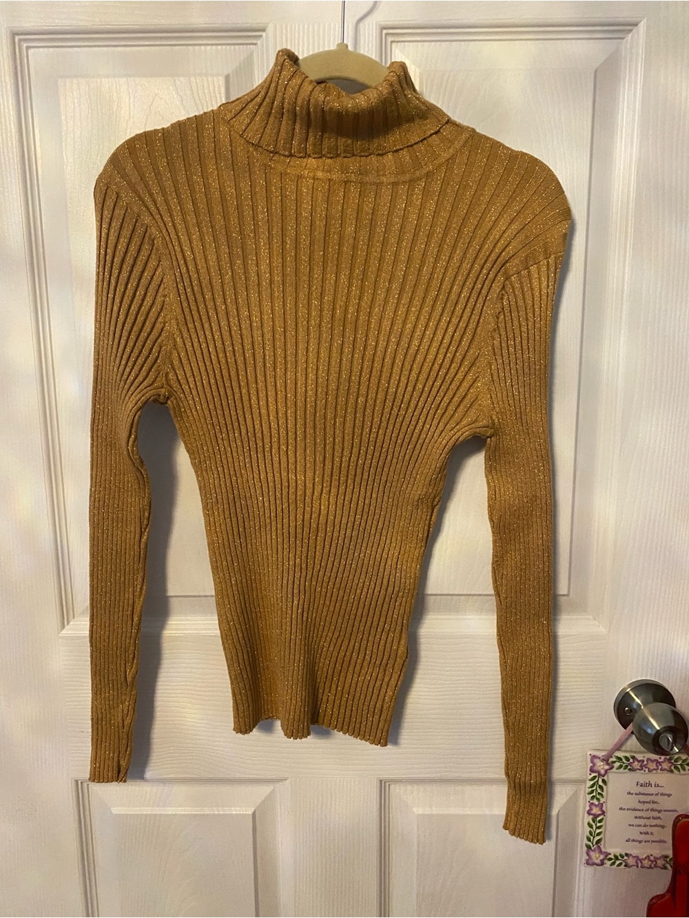 Apostrophe Metallic Ribbed long sleeve Turtleneck in Gold